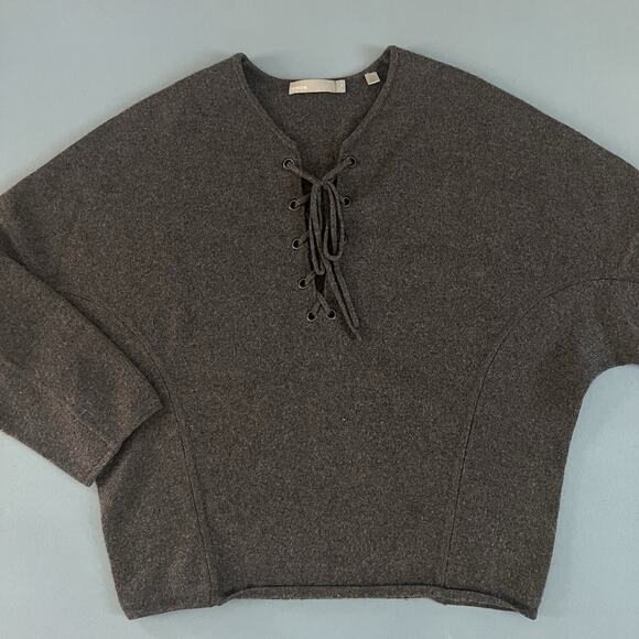 Vince Merino Wool Cashmere Gray Lace Up Pullover Sweater - Picture 4 of 6